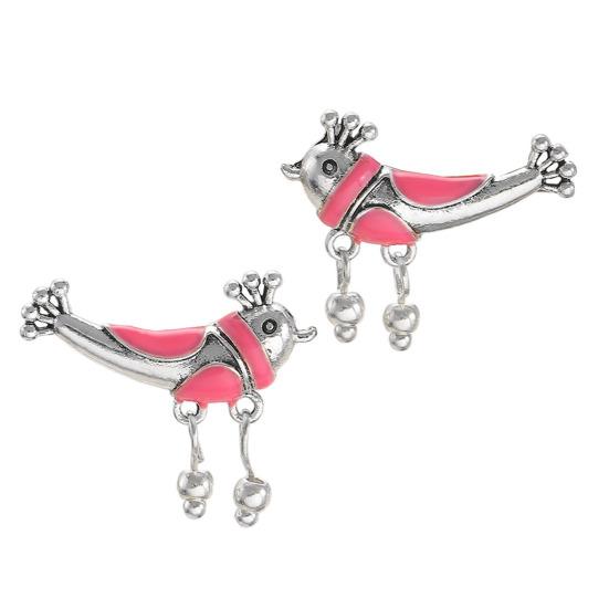 Pair Oil Dripping Bird Stud Earrings Hypoallergenic Alloy Enamel Red Bird Bell B