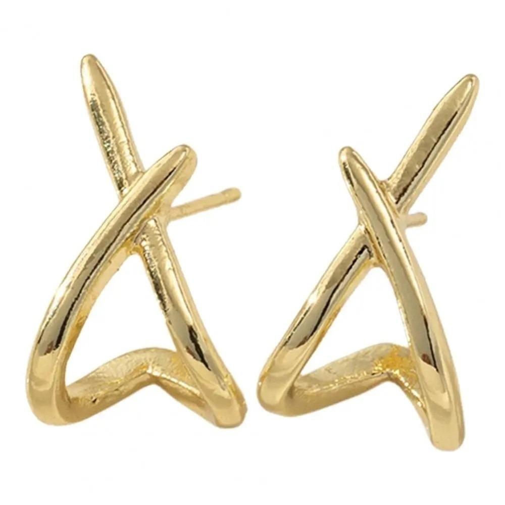 

Gold Color Cross-shaped Stud Earrings Stainless Steel Hypoallergenic Geometric Ear Jewelry Anti-slip Elegant золотой