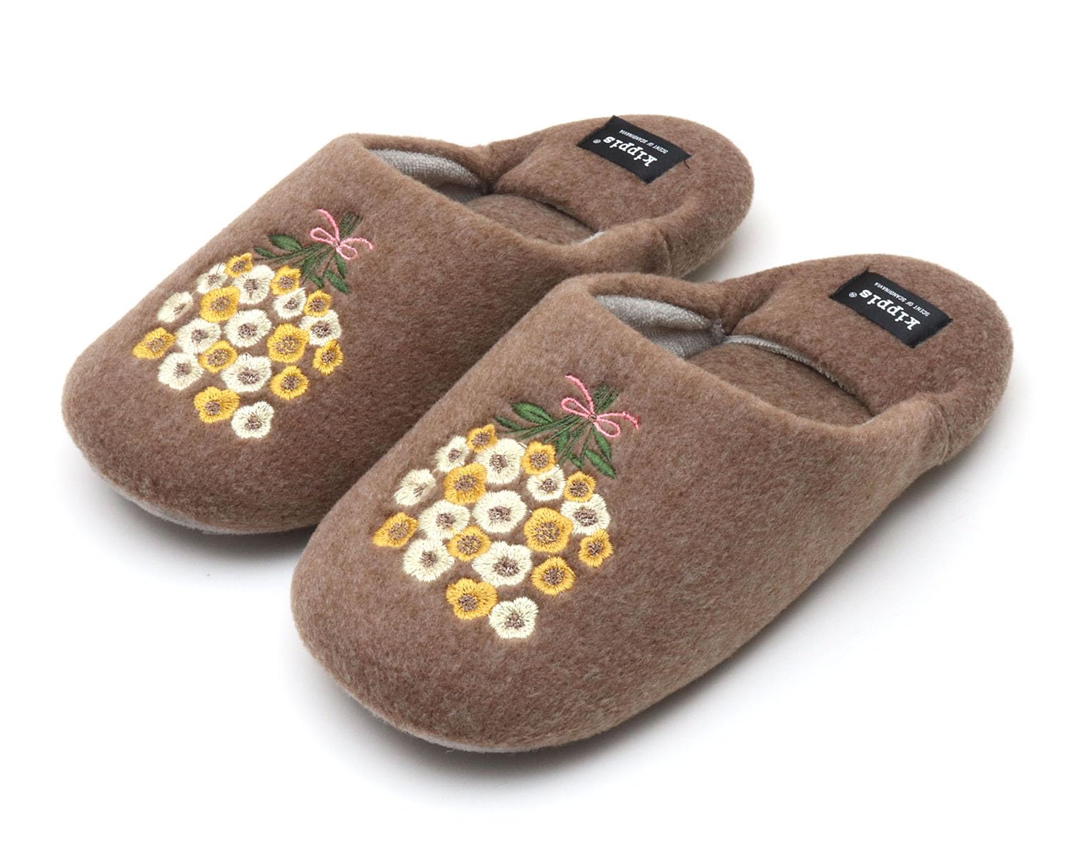 

Kippis Kukkakimppu Babouche Shoes Embroidered Flower Bouquet Kukkakimppu Room [Cute Nordic-Style Shoes] (Brown)