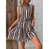 European Station Small Summer New V Neck Vertical Stripes Slim Looking Print Sleeveless A- Line Girl's Dress Short Skirt Dress