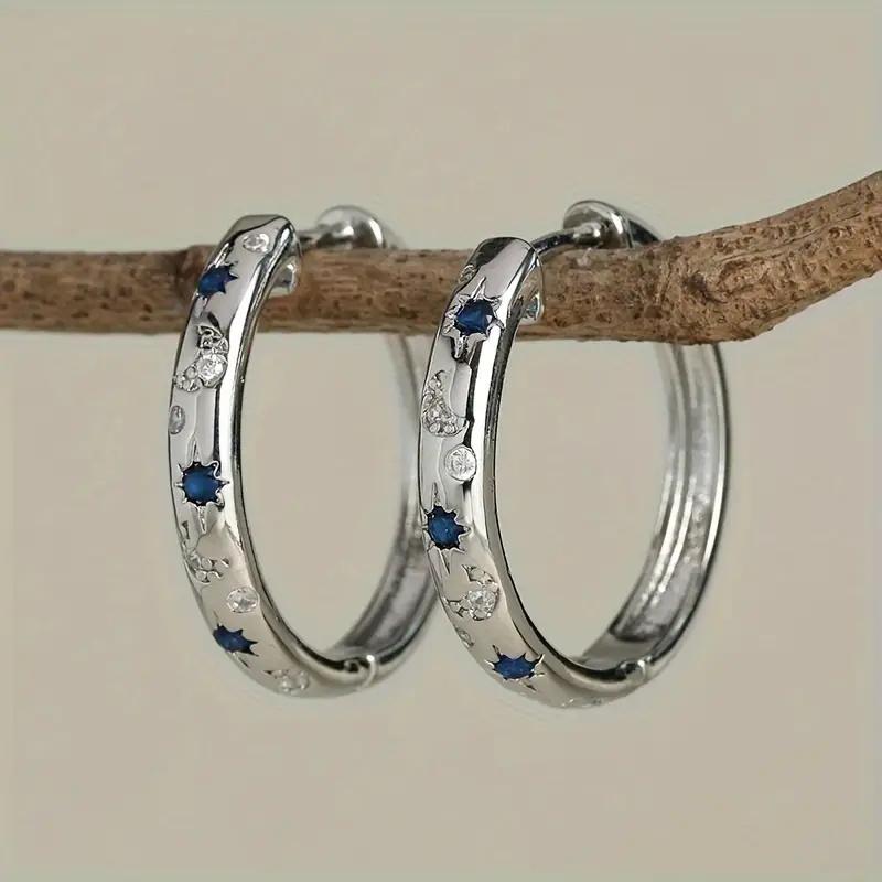 Fashion Silver Color Metal Carving Sun and Moon Hoop Earrings for Women Party Engagement Wedding Earrings Jewelry