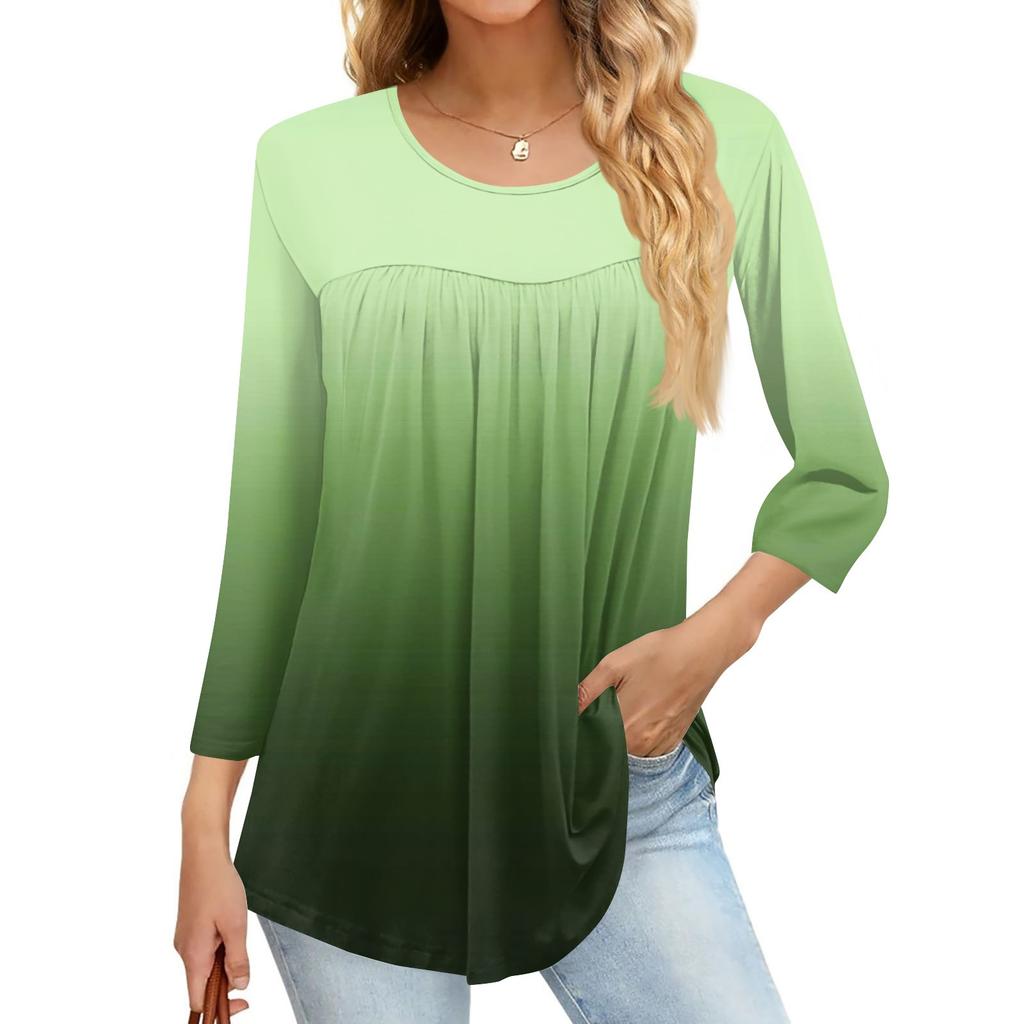 Women's Fashion Casual Three-quarter Sleeve Printed Round Neck Top