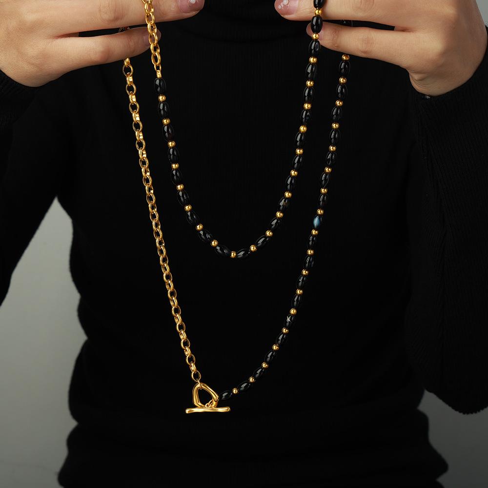 French Retro Niche Titanium Steel 18K Gold OT Buckle Sweater Chain Necklace