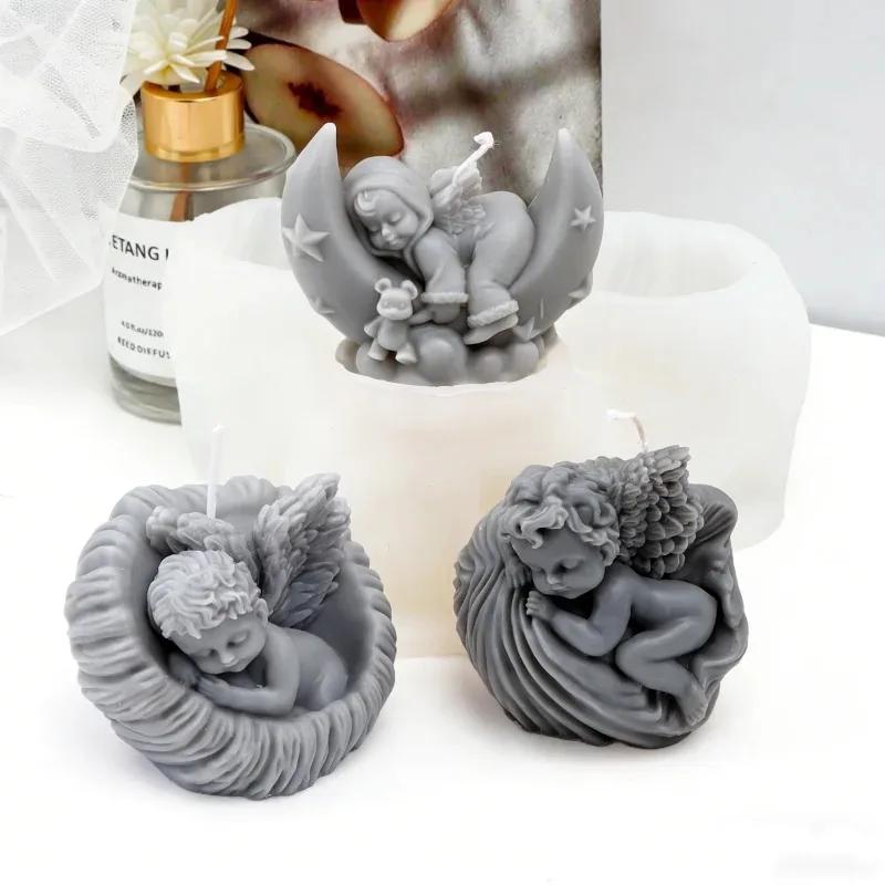 2026 Latest Models Cute Rose Wings Angel Shaped Silicone Candle Molds 3D Cherub SleepMoon Design DIY Shell Snail Angel Resin