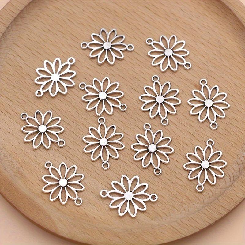 12Pcs Silver Plated Hollow Out Flower Charms Daisy Connectors For Jewelry Making Diy Necklace Earrings Bracelets Accessories
