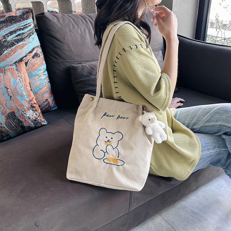 Women's bag corduroy new shoulder bag fashionable sweet handbag bucket bag