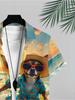 Men'S Casual Hawaiian Shirt, Vibrant Short-Sleeved, Polyester Fabric, Mixed Colors, Multiple Sizes Available, Featuring Surfing Dog Print, Suitable