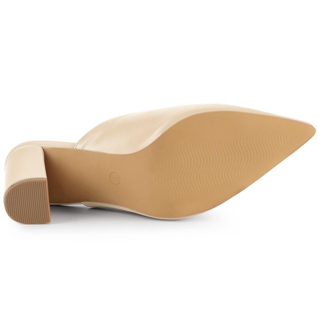 Allegra K Damen Sandalen mit klobigem Absatz, geschlossenem Vorderteil und spitzer Zehenpartie, Beige, Größe 24,0 cm