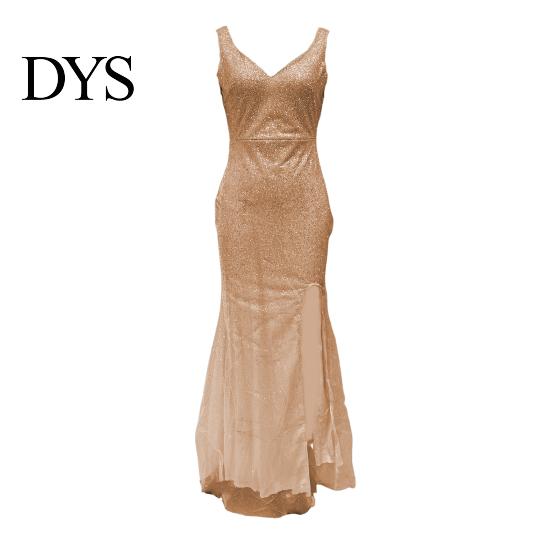 Women Fishtail Hem Dress Evening Deep V Neck Split Sequin Skinny Back Embellished Zipper Closure Sleeveless Prom Cocktail Party Floor Length Ball Gown