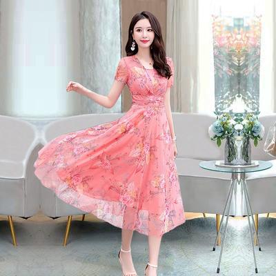 Stylish and Upscale Floral Dress for Moms: Short Sleeve, Cover Belly Design, Charming Prints