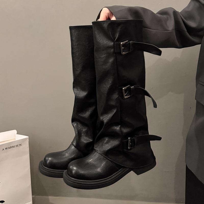 

Thick-soled long-leg knight boots women s shoes 2025 new autumn and winter trousers stacking boots high-soled but knee-thin long boots 35 чёрный