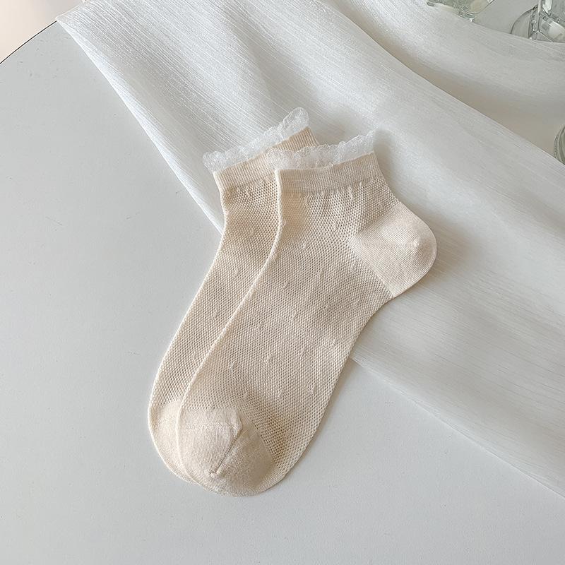 

Летние тонкие носки-гольфы Мэри Джейн с милой сеткой и кружевной отделкой, дышащие, бесшовные, для женщин 1 pair телесный