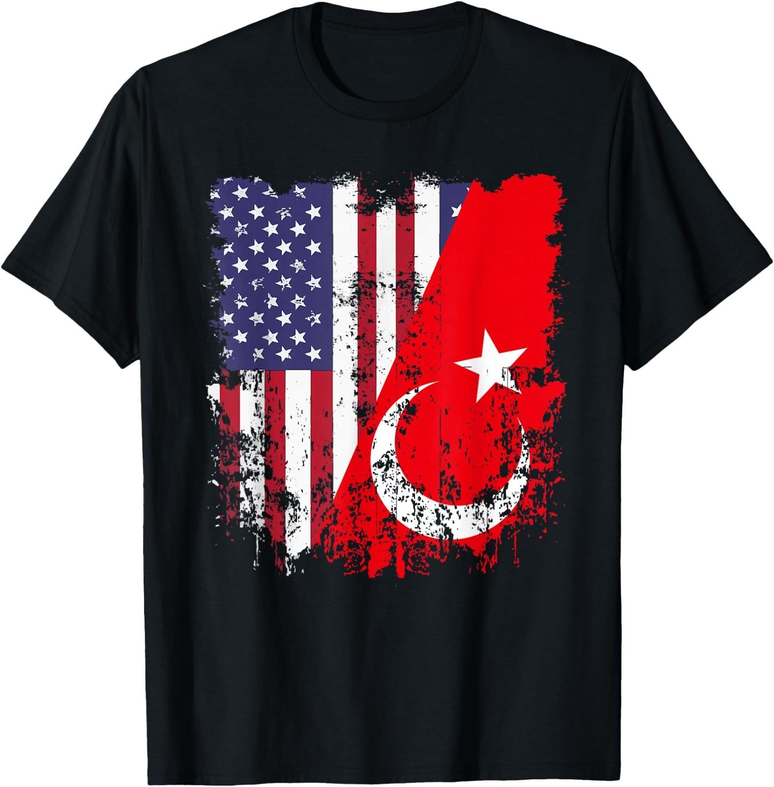 Turkish Roots Half American Flag Turkey Flag T-Shirt XL