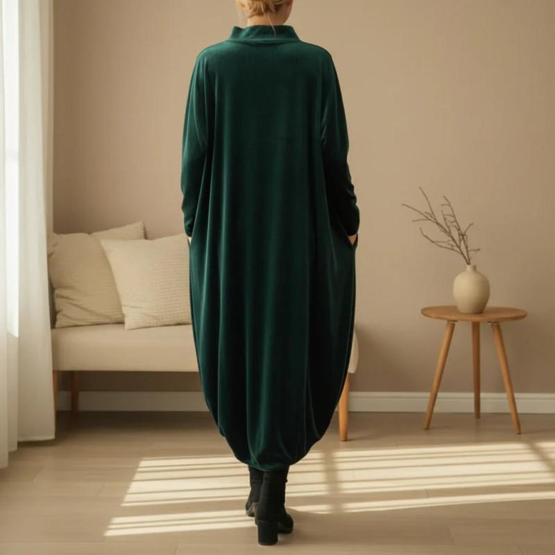 Womens Oversized Loose Fit Long Sleeve Round Neck Midi Dress Winter 2026 Korean Style