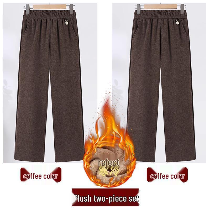 2024 Fashionable High-Waisted Woolen Pants for Middle-Aged & Elderly Women - Elastic Waist, Loose Fit, Plus Size for Autumn/Winter