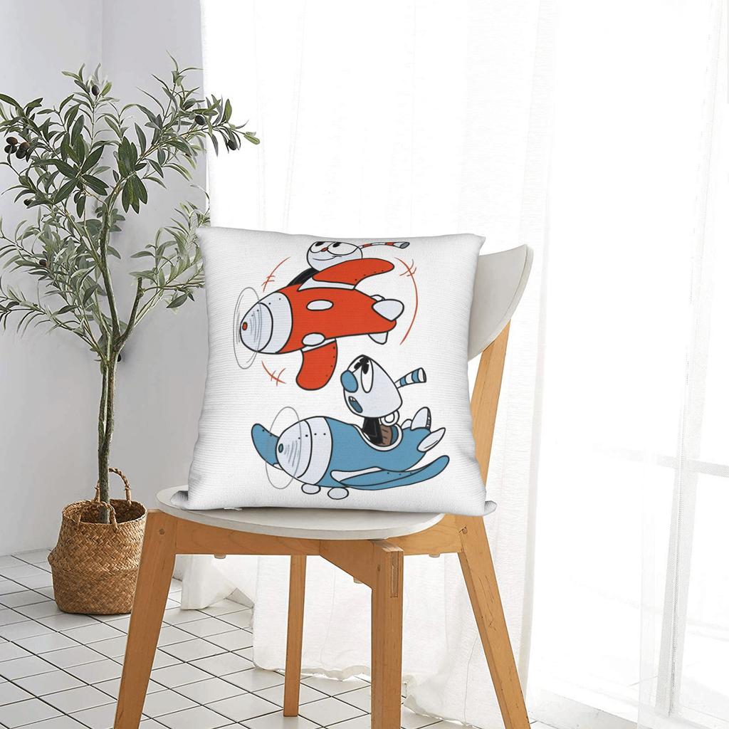 Cupheads And Mugmans Cartoon Pillowcase Double-sided Printing Cushion Cover Decor Throw Pillow Case Cover Home Zipper