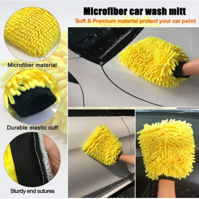 Microfiber Car Wash Mitt Soft Anti-scratch Double-Sided Chenille Ultra Absorbent Washing Gloves for Car Detailing Cleaning Tools