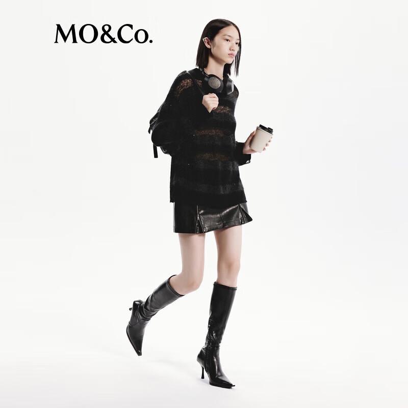 MO&Co. Mohair Blend Black and Gray Striped Sheer Knit Sweater