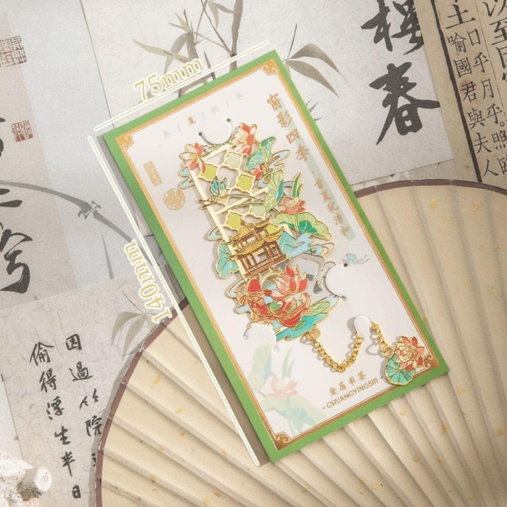 New Metal Metal Bookmarks Painted Pendant Book Clip Tassel Chinese Style Flower Bookmarks Stationery