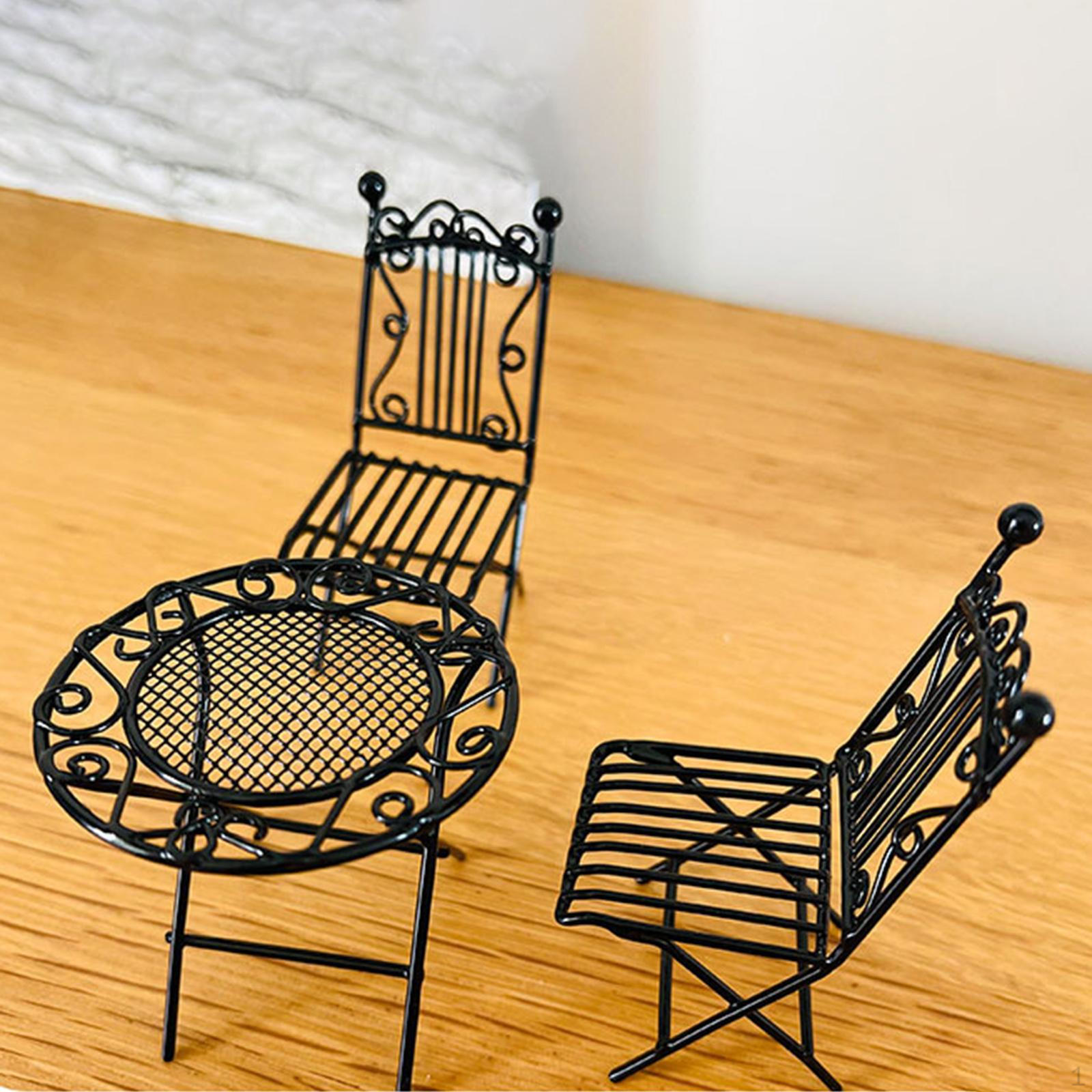 

3 Pieces 1/12 Mini Outdoor Desk Chair Table Ornaments Scenes Miniature and for чёрный