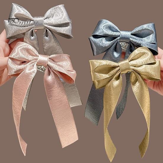 Hairpin Clip French Style Satin Long Ribbon Bow Decor Anti-slip Teeth Smooth Edge Back Head Hair Strong Clamping Force Versatile