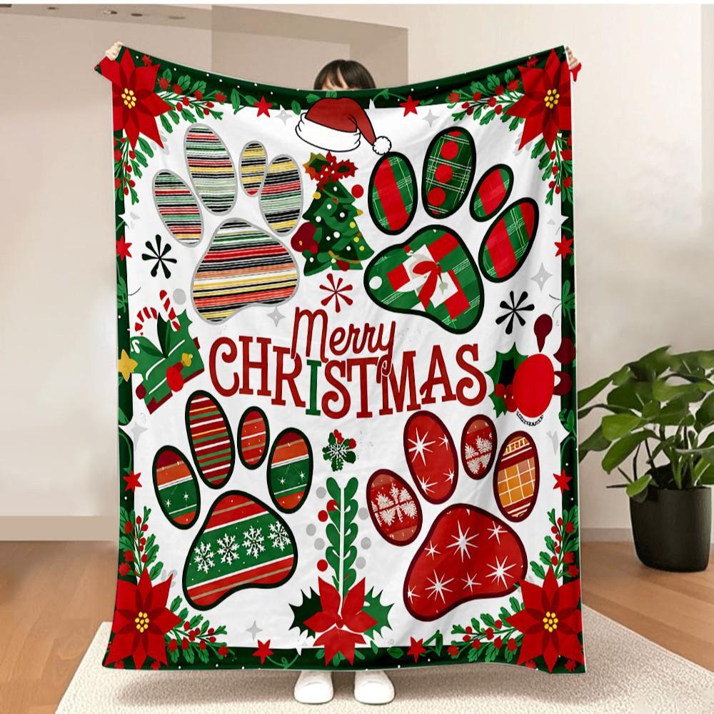 Merry Christmas Blanket Christmas Tree Gingerbread Man Red Flannel Blanket for New Year Christmas Gift for Family Nana Mon Dad