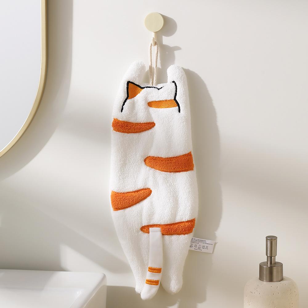 Cute animal back coral fleece hand towel creative adorable hanging towel absorbent quick-dry home hanging handkerchief