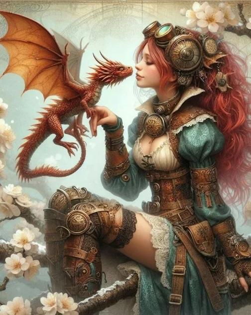 Diamond Painting Steampunk Girl With Little Dragon Bird Leopard Aniamls New 2024 5D DIY Diamond Mosaic Embroidery Cross Stith