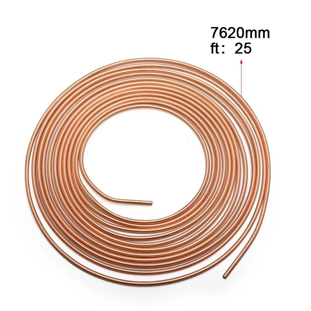 25FT 7.62m Car Roll Tube Coil of 3/16" OD Copper Nickel Brake Pipe Tube Tubing & 16PCS Nuts Galvanized Copper Hose Line Piping