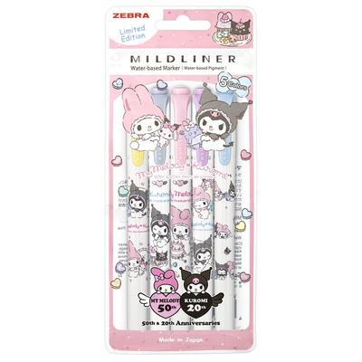 Zebra Mildliner Highlighter Sanrio My Melody Kuromi 50th Set Pen, & Anniversary, 5-Color (WKT7-MMKU-5C)