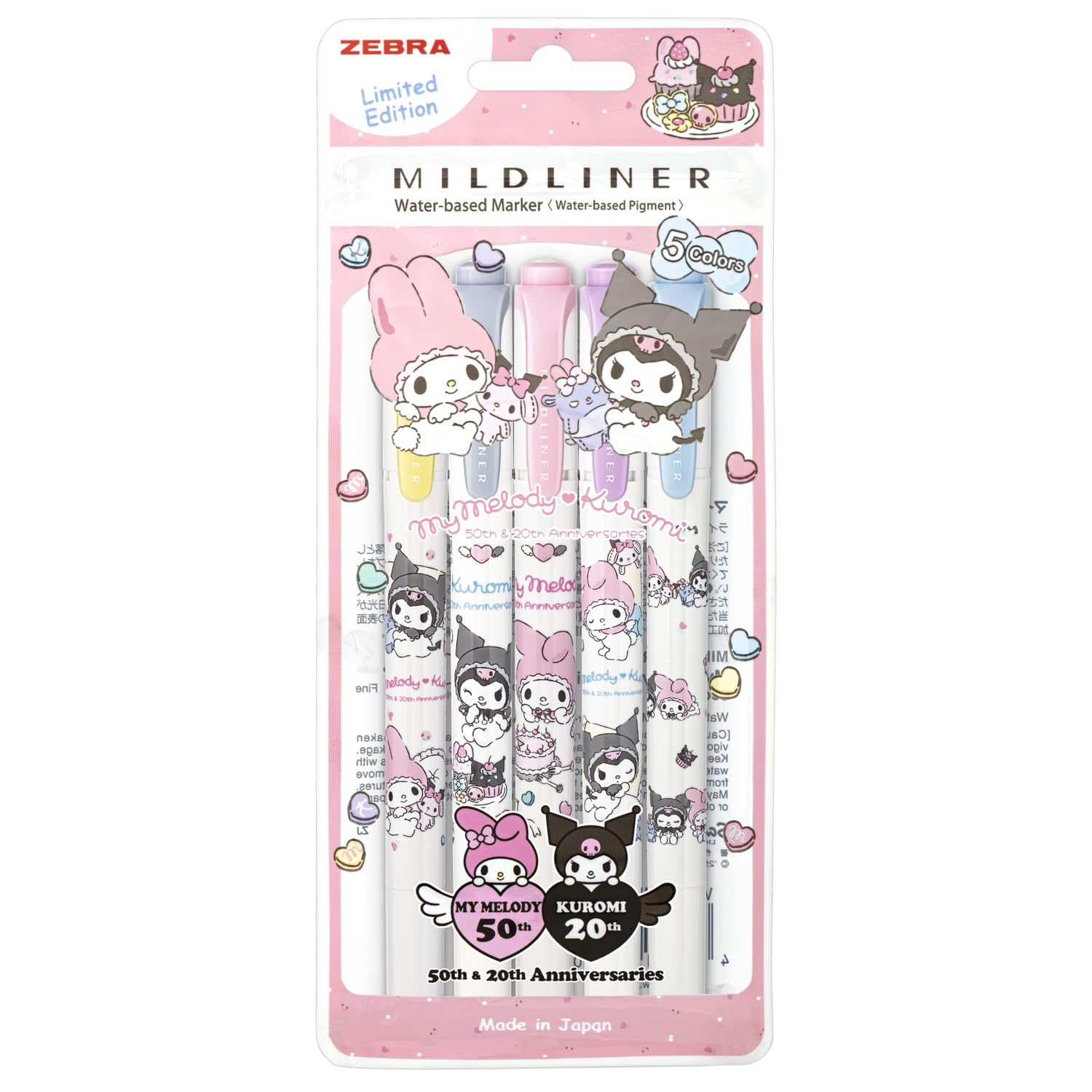 Zebra Mildliner Sanrio My Melody Kuromi 50th Anniversary Set Highlighters, & Edition, 5-Color (WKT7-MMKU-5C)