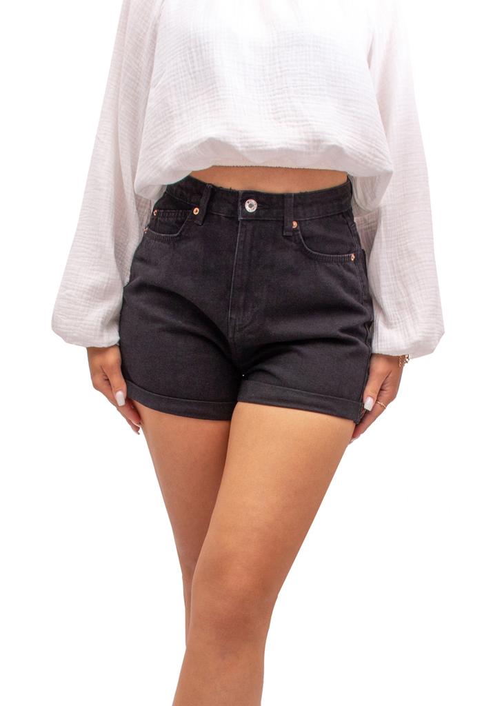 Krótkie Spodenki Jeansowe Damskie Dżinsowe Mom Fit Bermudy Czarne 38 M Firi