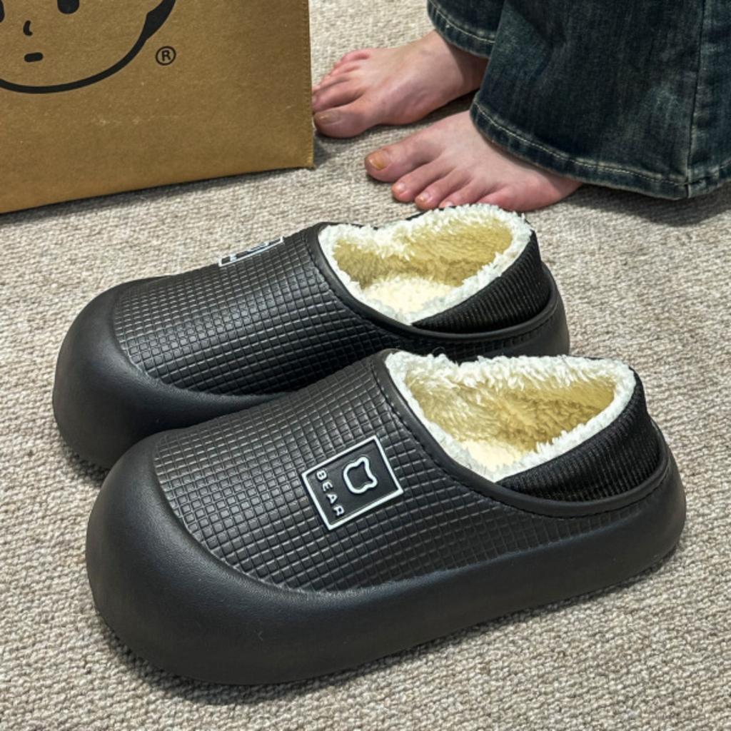 Waterproof Cotton Slippers for Women In Autumn and Winter, Anti Slip Plush Bags and Cotton Shoes for Indoor Home Use