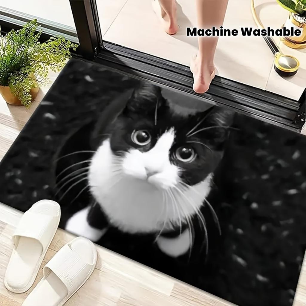 VIKAMA Cute Kitten Animal Print Doormat Pet Theme Non Slip Front Entrance Mat Indoor Family Home Floor Rug