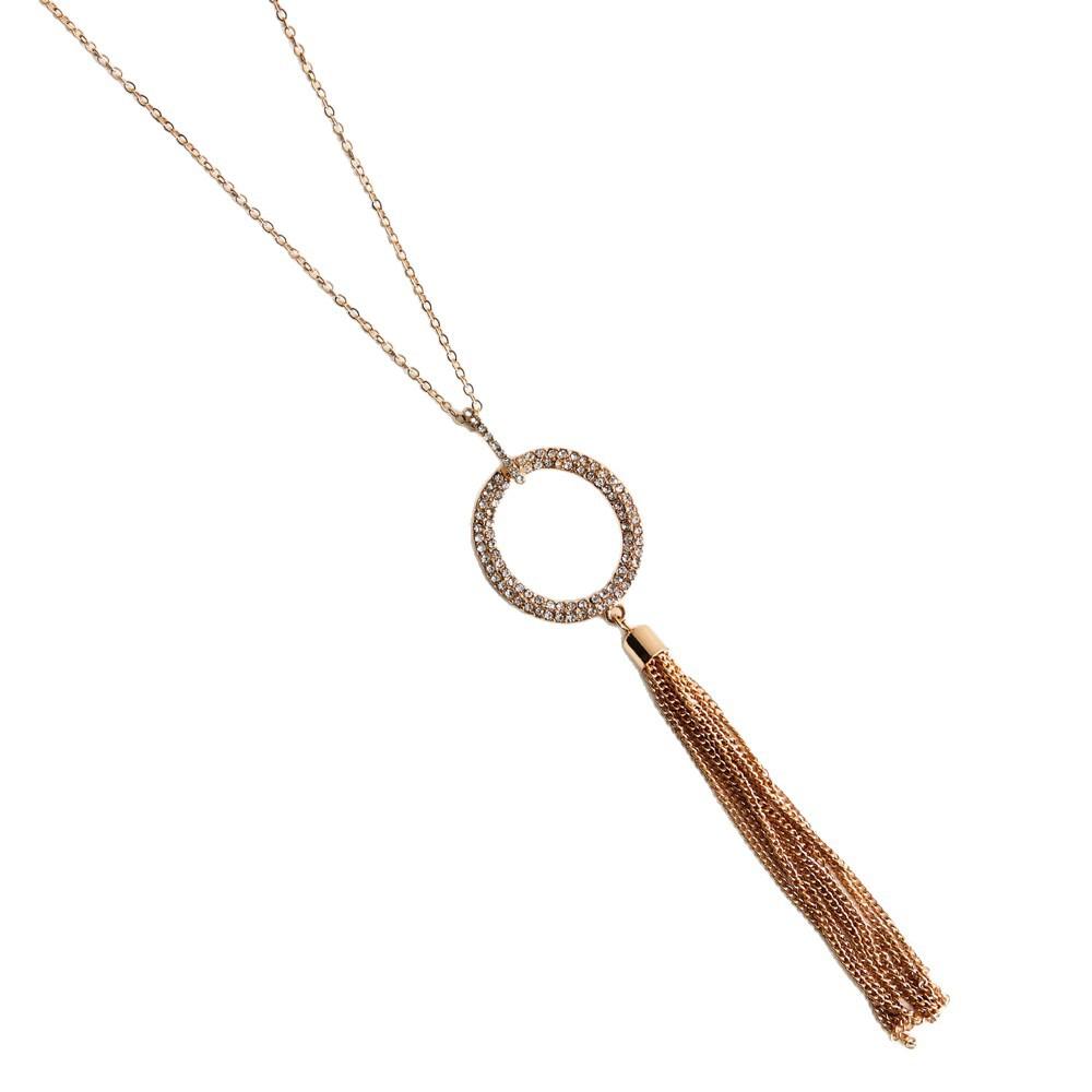 Diamond Long Fringed Necklace Versatile Chain Pendant Rhinestone Collarbone Chain Women'S Necklace