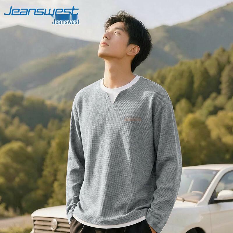 Jeanswest Men s Waffle Knit Faux Layered V-Neck Long Sleeve Tee M