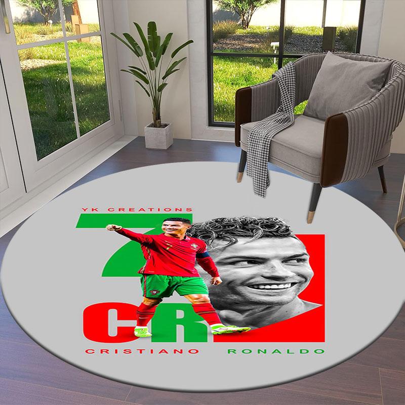 Στρογγυλό Χαλί Cristiano Ronaldo, Χαλί για Σαλόνι Υπνοδωμάτιο Καναπέ Παιδικό Δωμάτιο Διακόσμηση, Αντιολισθητικό Πατάκι