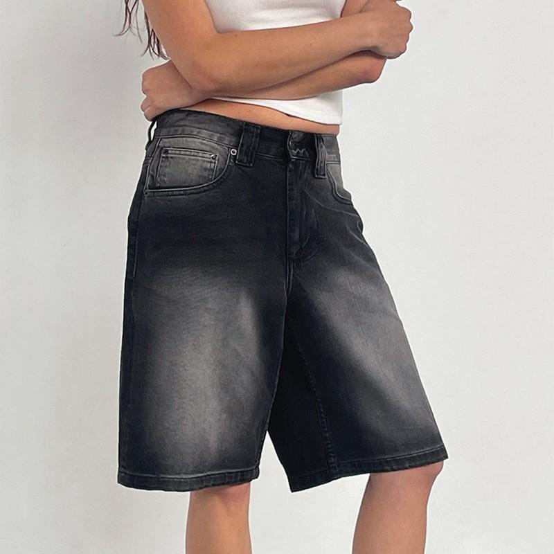 Damen Schlanke Denim Capri-Hose Mittlere Leibhöhe Ohne Stretch Baumwolle Street Style