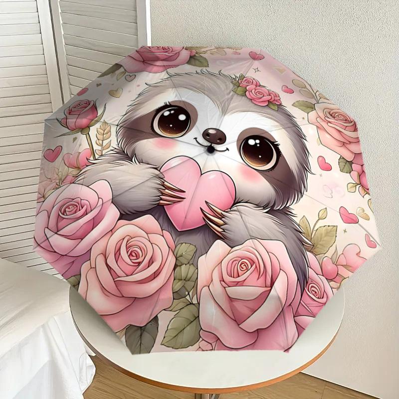 1pc Sloth Heart Automatic Open/Close Umbrella Compact Folding Umbrella with 8-Rib Shaft for Women/Men, Elegant Birthday1176S
