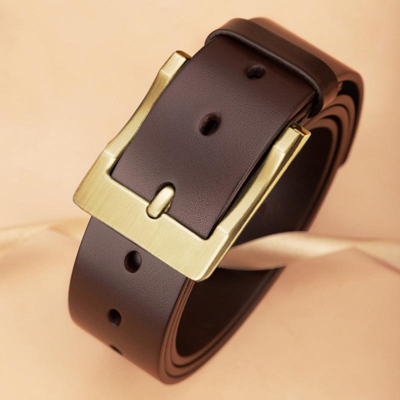Men's Genuine Leather Pin Buckle Casual Middle-aged Trouser Belt Men's Trendy Alloy Buckle Retro Two-layer Cowhide Belt