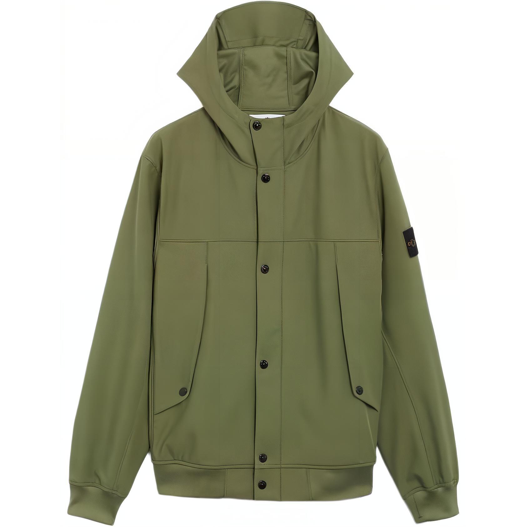 

STONE ISLAND SS24 Ветрозащитная Водонепроницаемая Дышащая Однотонная Повседневная Куртка с Капюшоном на Одной Пуговице Мужские куртки Мохово-зеленый 801540227-V0059 S