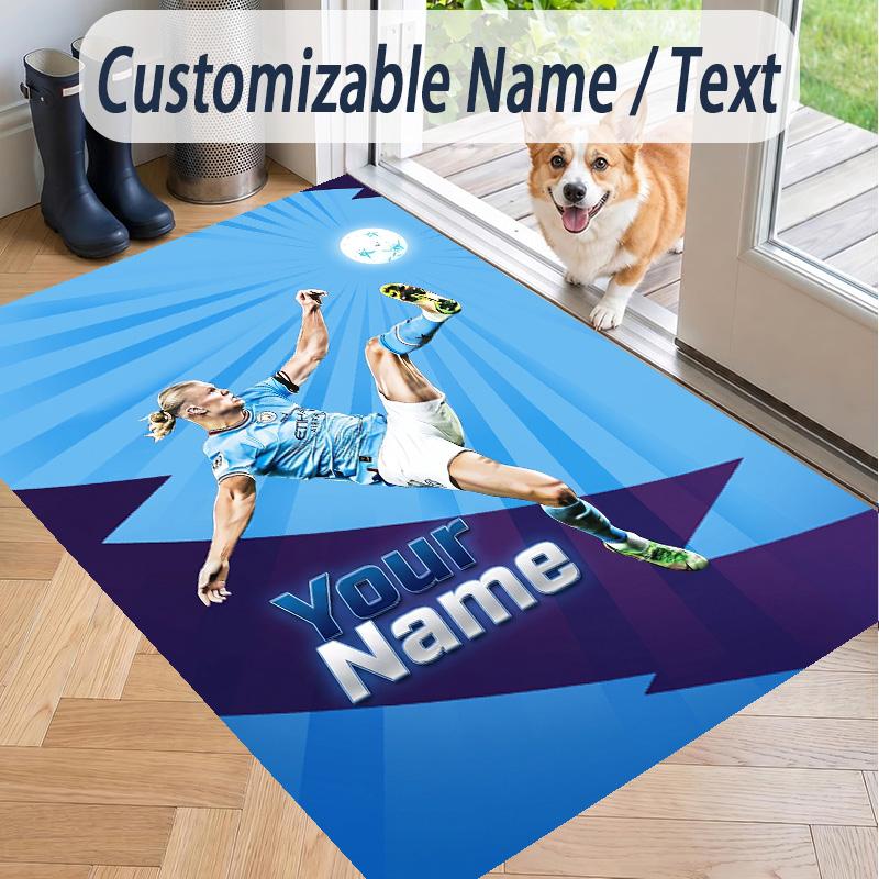 Custom Text Printed Rug Erling Haaland Non Slip Floor Carpet For Home Room Decor