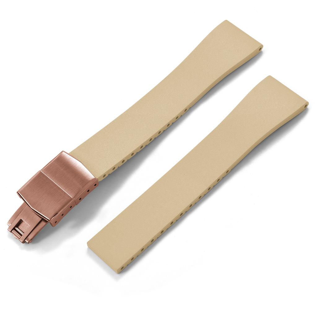 New Fluoro Rubber Watch Band CTS FKM Strap 16 18 19 20 21 22mm Cut to Size Fast Release Adjustable Universal Rose Gold Buckle