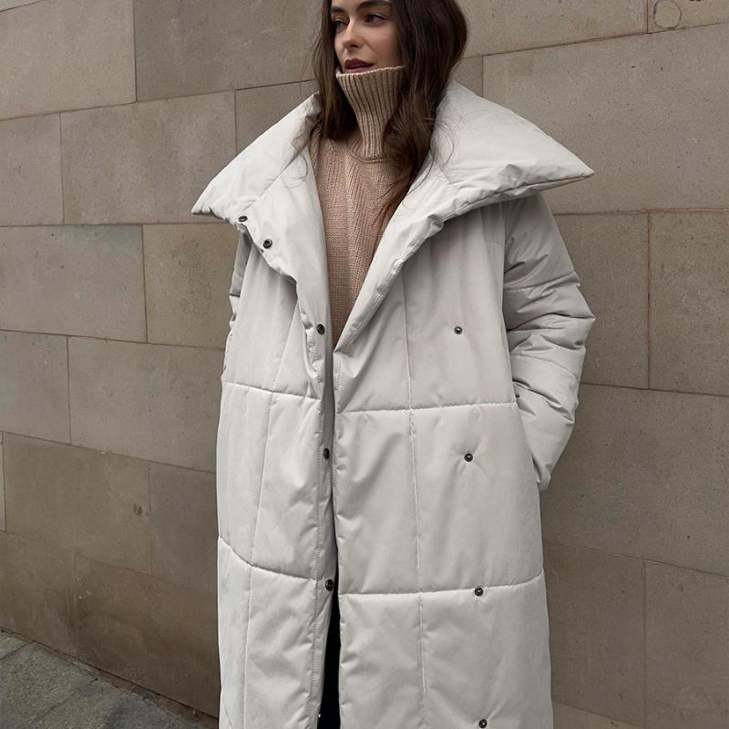 Dámské podzimní zimní nadměrné teplé bundy s páskem Módní bundy Volné Jednobarevné Ležérní kabáty Bunda vycpaná bavlnou