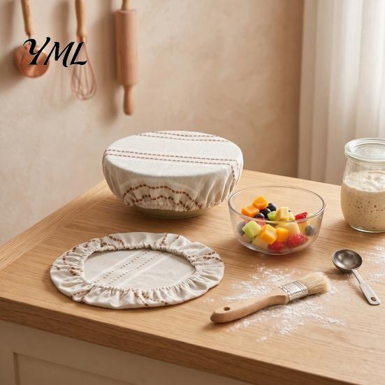 Accessoires de Rangement de Cuisine Rayés Rétro, Couvercles pour Pots à Levain, Couvercles Élastiques Réutilisables en Lin pour Bols, Couvercles Élastifiés pour Réfrigérateur, Tissu Respirant pour Aliments