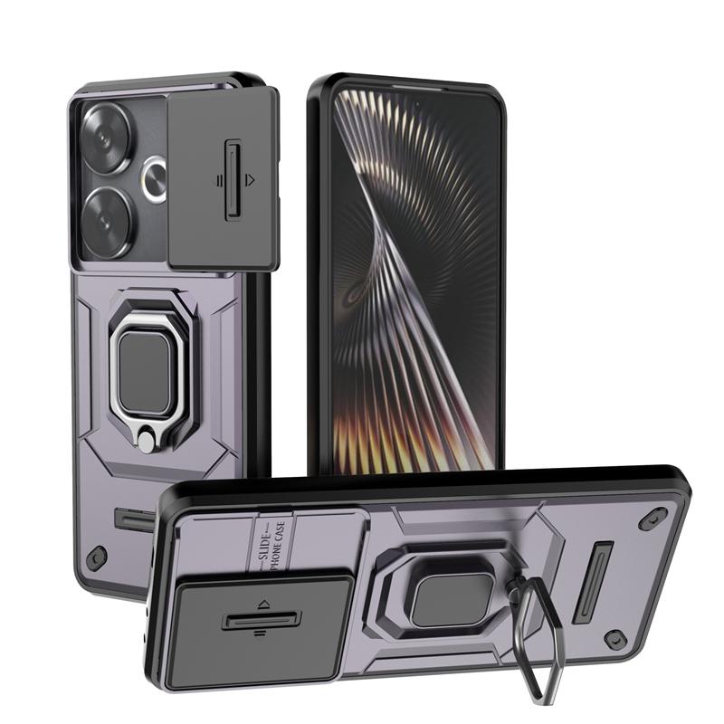 

Для Poco F6 Чехол Обложка Poco F6 F 6 Capas Противоударный ПК Бампер Задняя Броня Защита Объектива Камеры Кольцо-Держатель Fundas Xiaomi Poco F6 For Poco F6 фиолетовый