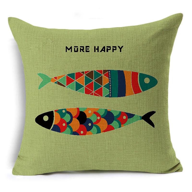 Fish Cartoon Hand-painted Nordic Car Pillowcase Sofa Cushion Cover Linen Pillowcase