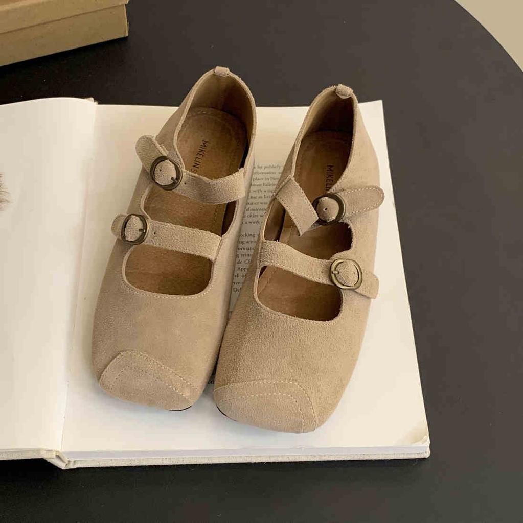 Fashion Retro Ballet Flat Belt Buckle Slip on Mary Jane Loafers for Women Daily Square Toe Comfort Soft Sole Leather Shoes Zapatos Mujer
