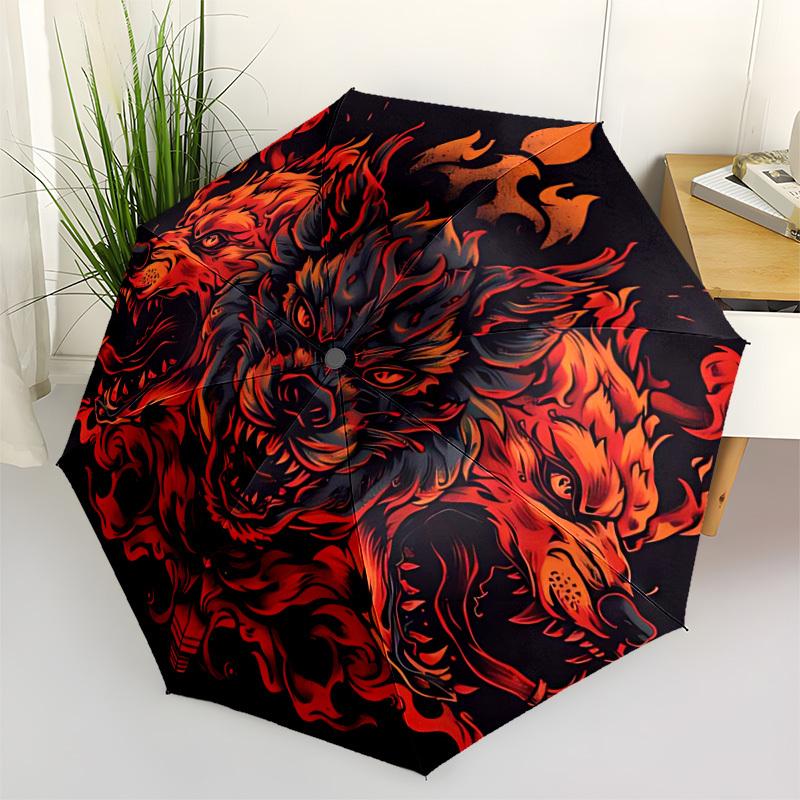 1pc Wolf Pack "Flame Crest" Automatic Umbrella High Quality Canopy, Portable Folding Umbrella With, Ideal Gift for - Travel, Everyday, Formal Events,