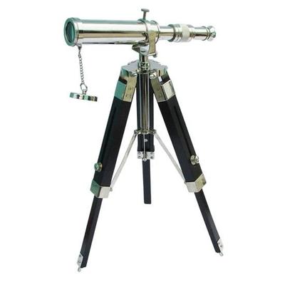Nautical Collectible Silver Brass Handmade  Telescope with Black Wooden Tripod Stand Nautical Gift.